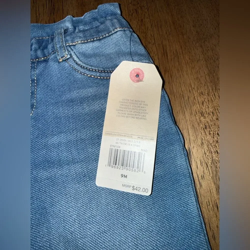 NEW LEVI’S SHERPA FLEECE LINED PULL UP ELASTIC WAISTBAND DENIM JEANS SZ 9months